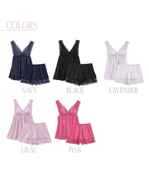 blooming FLORA（ブルーミングフローラ）の「【 フローラルレース 】 パルフェーム キャミソール＆タップパンツセット（ルームウェア/パジャマ・レディース・ネイビー/ラベンダー/フューシャピンク/ライラック/ブラック・MEDIUM/LARGE）」の13枚目の写真