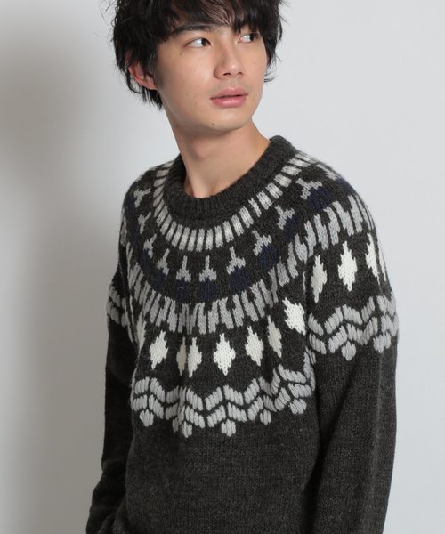 niko and...(ニコアンド)の「刺繍ノルディックプルオーバー(ニット/セーター・メンズ・ベージュ/チャコール・MEDIUM/LARGE)」の2枚目の写真