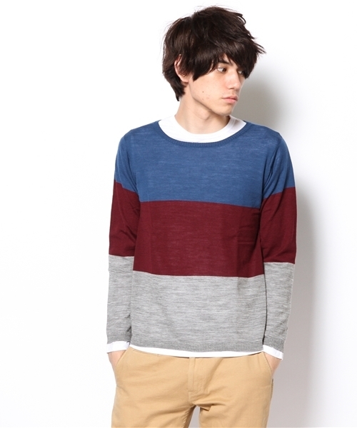 BEAUTY&YOUTH UNITED ARROWS（ビューティーアンドユースユナイテッドアローズ）の「BY パネル カラー レイヤード クルーネック カットソー◆（ニット/セーター・メンズ・グレー/コバルトブルー/ネイビー・SMALL/MEDIUM/LARGE/X-LARGE）」の3枚目の写真