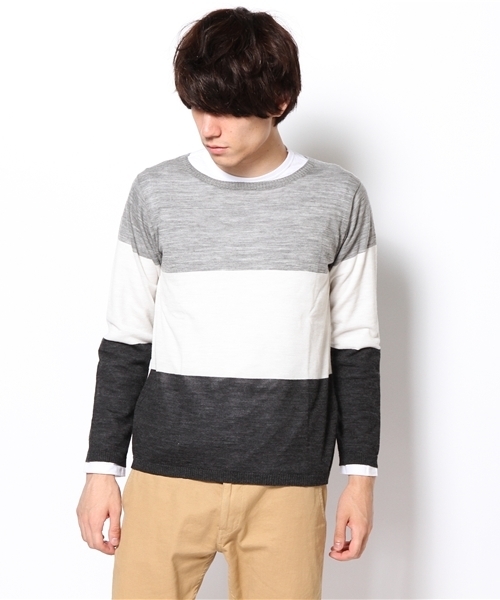 BEAUTY&YOUTH UNITED ARROWS（ビューティーアンドユースユナイテッドアローズ）の「BY パネル カラー レイヤード クルーネック カットソー◆（ニット/セーター・メンズ・グレー/コバルトブルー/ネイビー・SMALL/MEDIUM/LARGE/X-LARGE）」の4枚目の写真