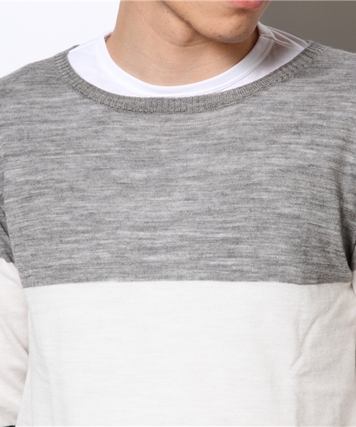 BEAUTY&YOUTH UNITED ARROWS（ビューティーアンドユースユナイテッドアローズ）の「BY パネル カラー レイヤード クルーネック カットソー◆（ニット/セーター・メンズ・グレー/コバルトブルー/ネイビー・SMALL/MEDIUM/LARGE/X-LARGE）」の8枚目の写真