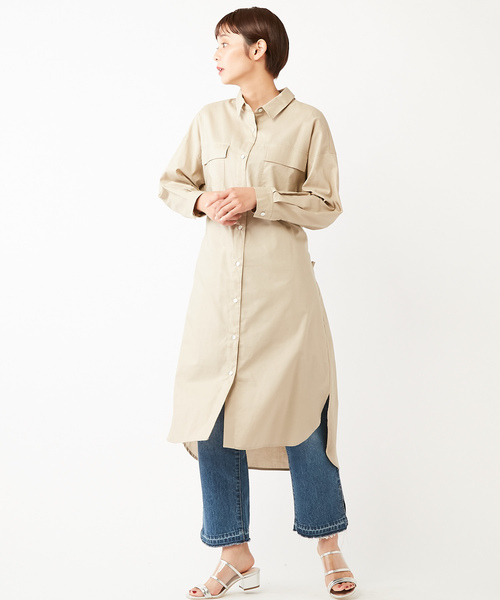 DISCOAT（ディスコート）の「とろみミリタリーシャツワンピース/スプリングコート（シャツワンピース・レディース・オフホワイト/ベージュ/カーキ・FREE）」の4枚目の写真