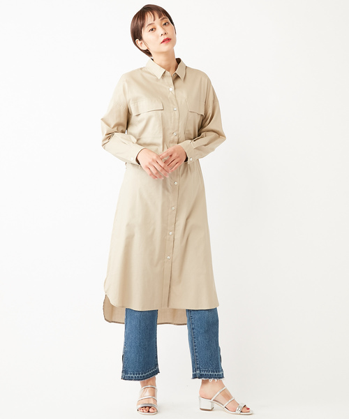 DISCOAT（ディスコート）の「とろみミリタリーシャツワンピース/スプリングコート（シャツワンピース・レディース・オフホワイト/ベージュ/カーキ・FREE）」の9枚目の写真