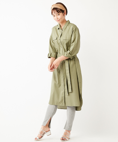 DISCOAT（ディスコート）の「とろみミリタリーシャツワンピース/スプリングコート（シャツワンピース・レディース・オフホワイト/ベージュ/カーキ・FREE）」の5枚目の写真