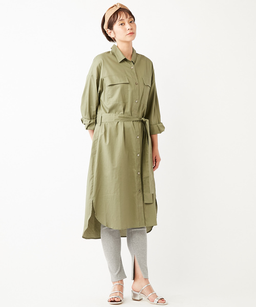 DISCOAT（ディスコート）の「とろみミリタリーシャツワンピース/スプリングコート（シャツワンピース・レディース・オフホワイト/ベージュ/カーキ・FREE）」の11枚目の写真