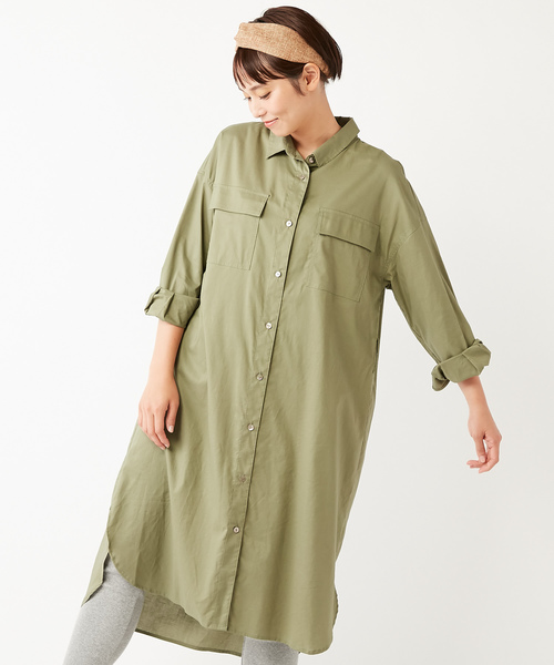 DISCOAT（ディスコート）の「とろみミリタリーシャツワンピース/スプリングコート（シャツワンピース・レディース・オフホワイト/ベージュ/カーキ・FREE）」の6枚目の写真