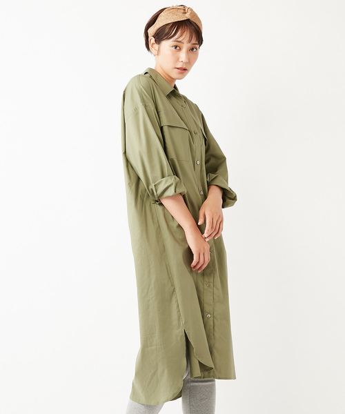 DISCOAT（ディスコート）の「とろみミリタリーシャツワンピース/スプリングコート（シャツワンピース・レディース・オフホワイト/ベージュ/カーキ・FREE）」の8枚目の写真
