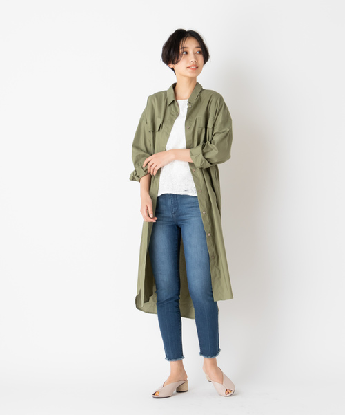 DISCOAT（ディスコート）の「とろみミリタリーシャツワンピース/スプリングコート（シャツワンピース・レディース・オフホワイト/ベージュ/カーキ・FREE）」の19枚目の写真