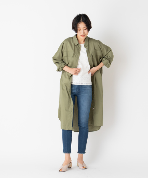 DISCOAT（ディスコート）の「とろみミリタリーシャツワンピース/スプリングコート（シャツワンピース・レディース・オフホワイト/ベージュ/カーキ・FREE）」の20枚目の写真