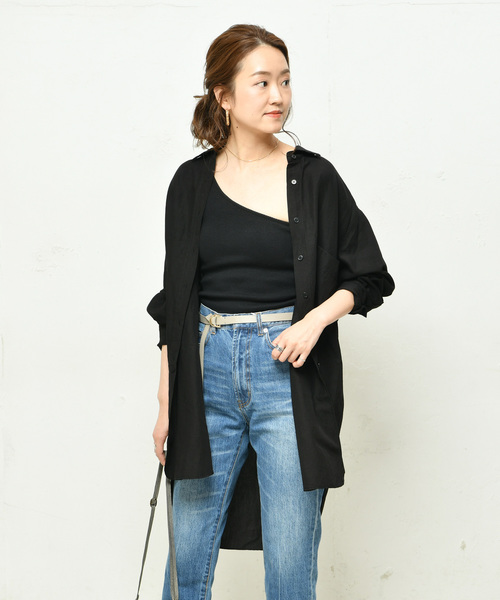 DouDou（ドゥドゥ）の「麻レーヨンBIGシャツ（シャツ/ブラウス・レディース・ブラック/ベージュ/アイボリー・FREE）」の8枚目の写真