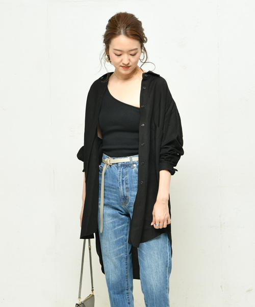 DouDou（ドゥドゥ）の「麻レーヨンBIGシャツ（シャツ/ブラウス・レディース・ブラック/ベージュ/アイボリー・FREE）」の6枚目の写真