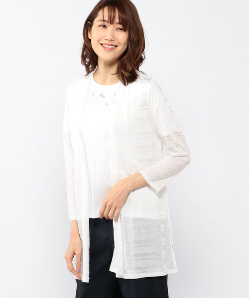 A/C DESIGN BY ALPHA CUBIC（エーシーデザインバイアルファキュービック）の「シャドーボーダーカーディガン（カーディガン/ボレロ・レディース・ライトグレー/ネイビー/オフホワイト/サックスブルー・M size/L size）」の2枚目の写真