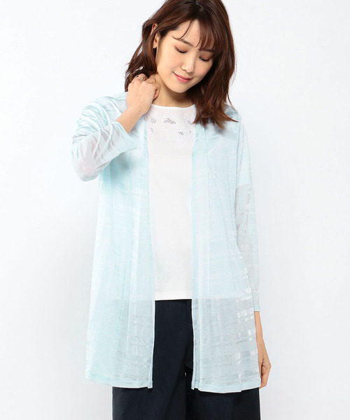 A/C DESIGN BY ALPHA CUBIC（エーシーデザインバイアルファキュービック）の「シャドーボーダーカーディガン（カーディガン/ボレロ・レディース・ライトグレー/ネイビー/オフホワイト/サックスブルー・M size/L size）」の4枚目の写真