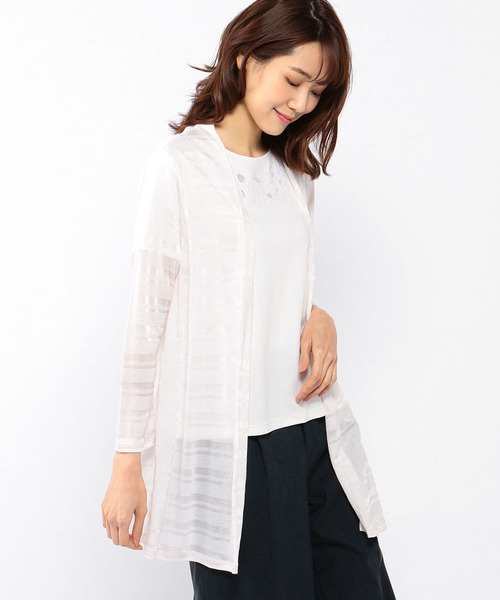 A/C DESIGN BY ALPHA CUBIC（エーシーデザインバイアルファキュービック）の「シャドーボーダーカーディガン（カーディガン/ボレロ・レディース・ライトグレー/ネイビー/オフホワイト/サックスブルー・M size/L size）」の3枚目の写真