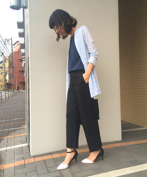 A/C DESIGN BY ALPHA CUBIC（エーシーデザインバイアルファキュービック）の「シャドーボーダーカーディガン（カーディガン/ボレロ・レディース・ライトグレー/ネイビー/オフホワイト/サックスブルー・M size/L size）」の14枚目の写真