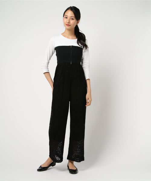 TEVALT（ヴァレット）の「レースニット テレコ2wayワイドパンツ 65070（その他パンツ・レディース・キナリ/ブラック・38）」の2枚目の写真