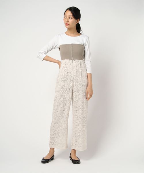 TEVALT（ヴァレット）の「レースニット テレコ2wayワイドパンツ 65070（その他パンツ・レディース・キナリ/ブラック・38）」の7枚目の写真