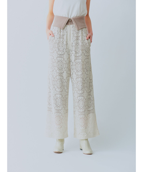 TEVALT（ヴァレット）の「レースニット テレコ2wayワイドパンツ 65070（その他パンツ・レディース・キナリ/ブラック・38）」の4枚目の写真