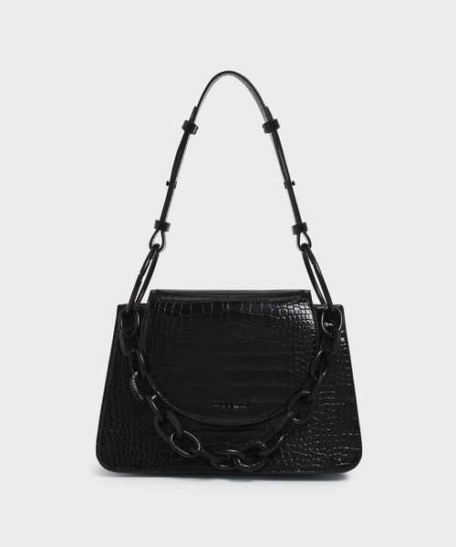 CHARLES & KEITH(チャールズ & キース)の「クロックエフェクト チャンキーチェーンバッグ / Croc-Effect Chunky Chain Bag(ショルダーバッグ・レディース・ブラック/バーガンディー/マルチ/タン・M)」の2枚目の写真