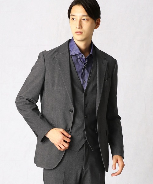 COMME CA MEN(コムサメン)の「モナリザツイード プリントセットアップジャケット(テーラードジャケット)」|チャコールグレー