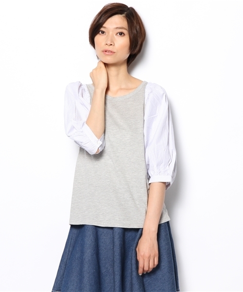 mystic（ミスティック）の「ストライプパフプルオーバー（シャツ/ブラウス・レディース・アイボリー/オフホワイト/グレー/ブラック・ﾌﾘ-）」の4枚目の写真