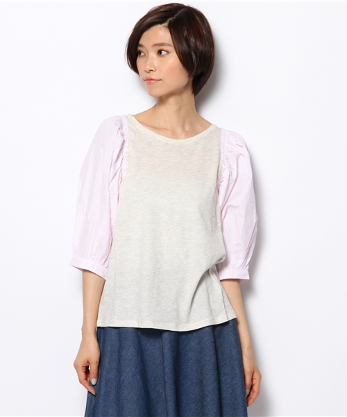 mystic（ミスティック）の「ストライプパフプルオーバー（シャツ/ブラウス・レディース・アイボリー/オフホワイト/グレー/ブラック・ﾌﾘ-）」の2枚目の写真