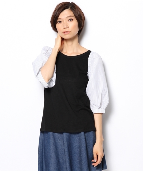 mystic（ミスティック）の「ストライプパフプルオーバー（シャツ/ブラウス・レディース・アイボリー/オフホワイト/グレー/ブラック・ﾌﾘ-）」の3枚目の写真