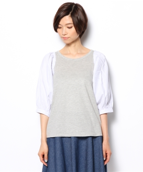 mystic（ミスティック）の「ストライプパフプルオーバー（シャツ/ブラウス・レディース・アイボリー/オフホワイト/グレー/ブラック・ﾌﾘ-）」の7枚目の写真