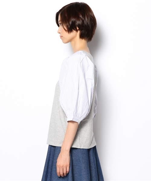 mystic（ミスティック）の「ストライプパフプルオーバー（シャツ/ブラウス・レディース・アイボリー/オフホワイト/グレー/ブラック・ﾌﾘ-）」の6枚目の写真