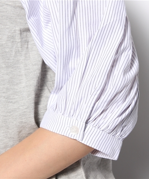 mystic（ミスティック）の「ストライプパフプルオーバー（シャツ/ブラウス・レディース・アイボリー/オフホワイト/グレー/ブラック・ﾌﾘ-）」の9枚目の写真