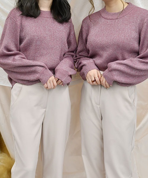 PairPair（ペアペア）の「袖ボリュームラメニット（ニット/セーター・レディース・ライトグリーン/ピンク系その他/ライトベージュ・FREE）」の3枚目の写真