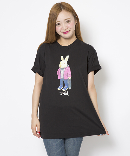 X-girl（エックスガール）の「ANIMAL STUDENTS S/S MENS TEE（Tシャツ/カットソー・レディース・ホワイト/ブラック/ネイビー・MEDIUM/LARGE）」の2枚目の写真