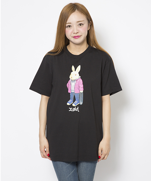 X-girl（エックスガール）の「ANIMAL STUDENTS S/S MENS TEE（Tシャツ/カットソー・レディース・ホワイト/ブラック/ネイビー・MEDIUM/LARGE）」の6枚目の写真