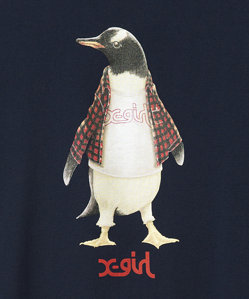 X-girl（エックスガール）の「ANIMAL STUDENTS S/S MENS TEE（Tシャツ/カットソー・レディース・ホワイト/ブラック/ネイビー・MEDIUM/LARGE）」の8枚目の写真