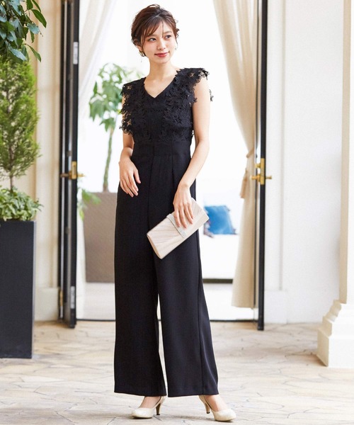 Fashion Letter（ファッションレター）の「バックリボンレースショルダー結婚式オールインワンパンツドレス（パンツドレス・レディース・ブラック/モカ/ダークカーキ・M）」の7枚目の写真
