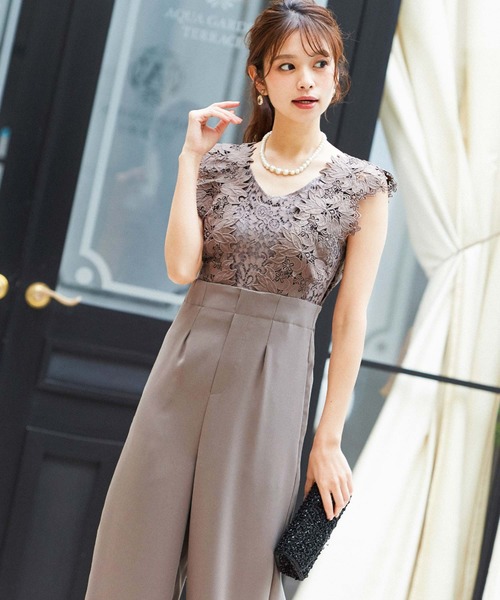 Fashion Letter（ファッションレター）の「バックリボンレースショルダー結婚式オールインワンパンツドレス（パンツドレス・レディース・ブラック/モカ/ダークカーキ・M）」の11枚目の写真