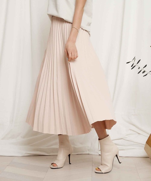 miniyu（ミニュウ）の「【WEB限定】”ゆるふわ”プリーツ・ロングスカート（スカート・レディース・ベージュ/ブラック/ピンク/グレイッシュベージュ・FREE）」の5枚目の写真