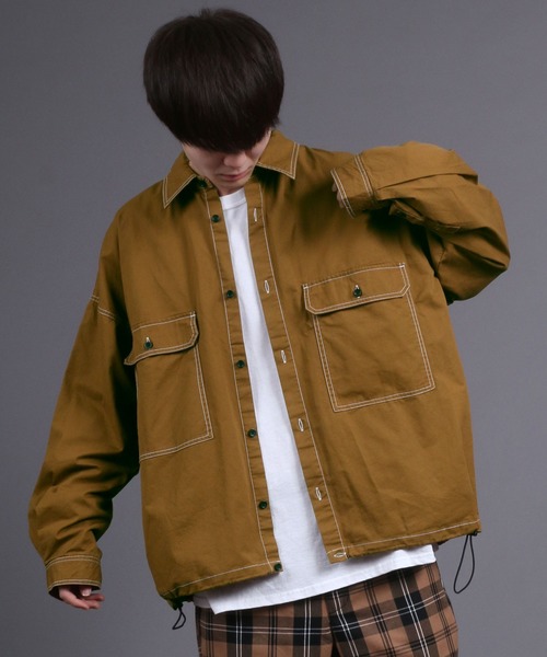 SITRY（シトリー）の「Oversize Code CPO Jacket/オーバーサイズ コード付き CPOシャツジャケット（シャツ/ブラウス・メンズ・ブラック/ブラック系その他/ベージュ/ブラウン/ブルー/ブラウン系その他/ベージュ系その他/ベージュ系その他2/ブラウン系その他2・M/L）」の4枚目の写真