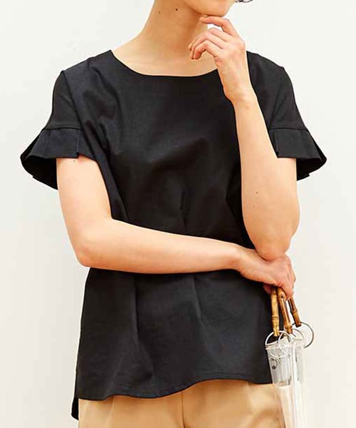 Live in comfort(リブインコンフォート)の「リブ イン コンフォート 伸びる!さらっと素肌に心地いい 麻混素材の上品トップス(シャツ/ブラウス・レディース・ベージュ/パープル/ネイビー/イエロー/ブラック・SMALL/MEDIUM/LARGE/X-LARGE/XXX-LARGE/XX-LARGE)」の2枚目の写真