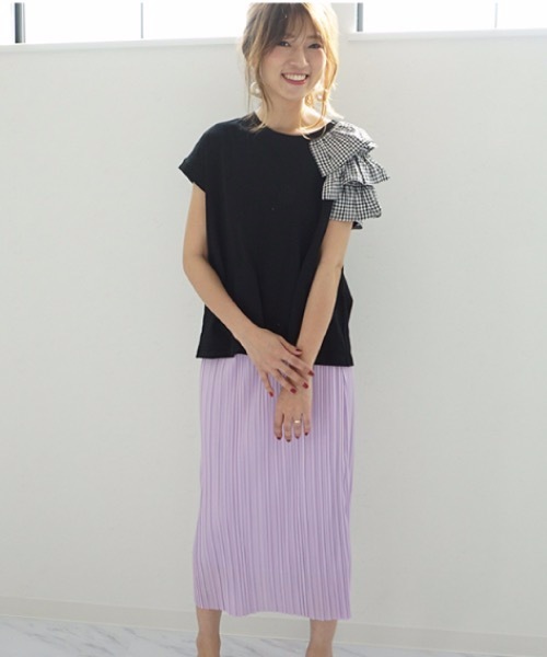 M y u（ミュー）の「片方フリルTシャツ（Tシャツ/カットソー・レディース・ブラック/オフホワイト/ホワイト系その他/ブラック系その他・FREE）」の7枚目の写真