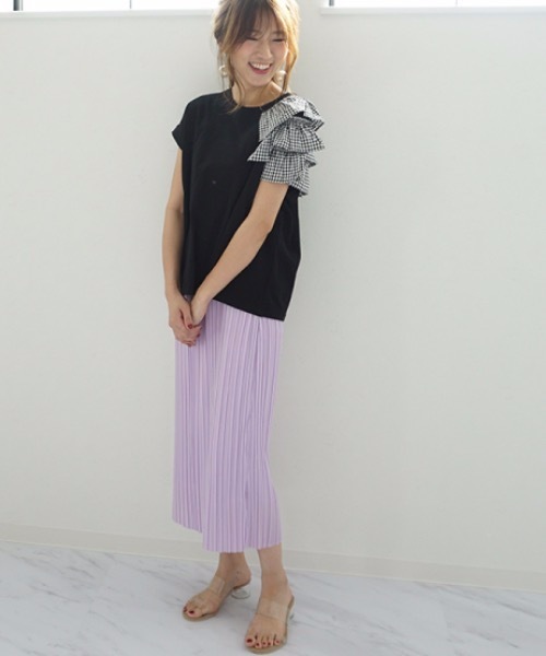 M y u（ミュー）の「片方フリルTシャツ（Tシャツ/カットソー・レディース・ブラック/オフホワイト/ホワイト系その他/ブラック系その他・FREE）」の8枚目の写真