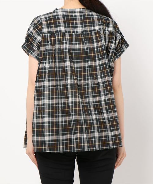 AMERICAN HOLIC(アメリカンホリック)の「フレンチスリーブノーカラーギャザーシャツ? *〇(シャツ/ブラウス・レディース・ブラック/チェック/マスタード/アイボリー・M/L)」の6枚目の写真