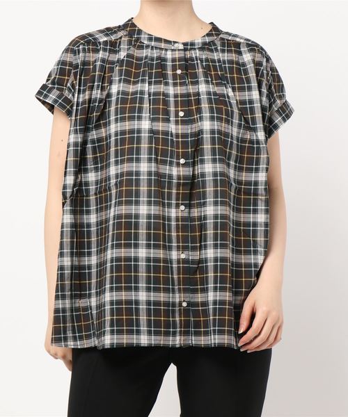 AMERICAN HOLIC(アメリカンホリック)の「フレンチスリーブノーカラーギャザーシャツ? *〇(シャツ/ブラウス・レディース・ブラック/チェック/マスタード/アイボリー・M/L)」の9枚目の写真