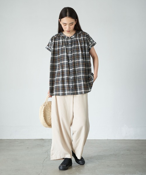 AMERICAN HOLIC(アメリカンホリック)の「フレンチスリーブノーカラーギャザーシャツ? *〇(シャツ/ブラウス・レディース・ブラック/チェック/マスタード/アイボリー・M/L)」の8枚目の写真