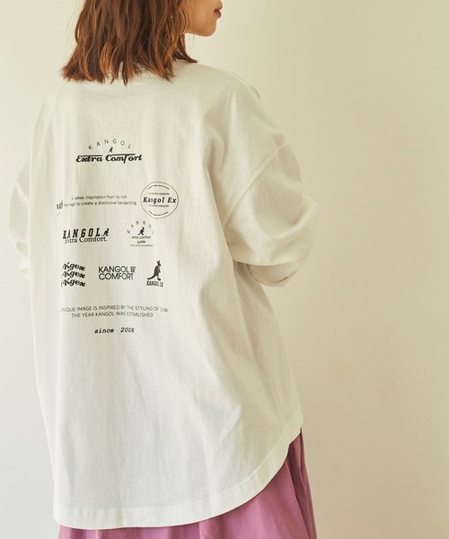 KANGOL EXTRA COMFORT(カンゴールエクストラコンフォート)の「バックプリントMIXロゴ ロングTシャツ(Tシャツ/カットソー・レディース・オフホワイト/クリーム/ブラック/ライトベージュ・L/M/LL)」の2枚目の写真