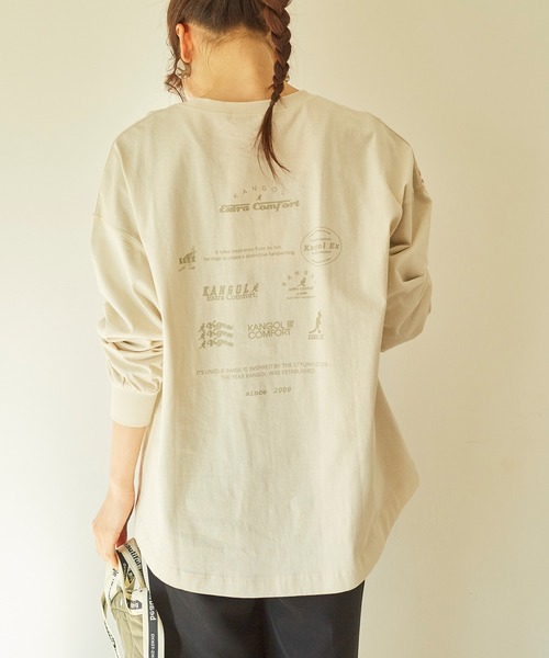 KANGOL EXTRA COMFORT(カンゴールエクストラコンフォート)の「バックプリントMIXロゴ ロングTシャツ(Tシャツ/カットソー・レディース・オフホワイト/クリーム/ブラック/ライトベージュ・L/M/LL)」の4枚目の写真