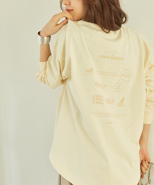 KANGOL EXTRA COMFORT(カンゴールエクストラコンフォート)の「バックプリントMIXロゴ ロングTシャツ(Tシャツ/カットソー・レディース・オフホワイト/クリーム/ブラック/ライトベージュ・L/M/LL)」の1枚目の写真