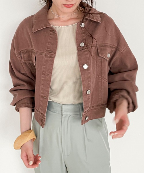 EPIMI E'PIMMY(エピミエピミー)の「《setupにも》ショート丈エピGジャン(デニムジャケット・レディース・ブラック/パープル/ネイビー/ブラウン/オフホワイト/ブルー/ピンクベージュ・MEDIUM)」の4枚目の写真