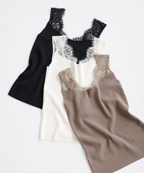 UR'S(ユアーズ)の「肩レースタンクトップ(タンクトップ・レディース・オフホワイト/ラベンダー/グレイッシュベージュ/ブラック・S/M/L)」の4枚目の写真