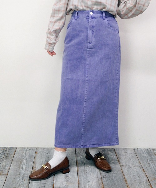 179/WG（イチナナキュウダブルジー）の「ピグメントデニムタイトスカート（デニムスカート・レディース・チャコールグレー/パープル/ブルー・MEDIUM）」の3枚目の写真